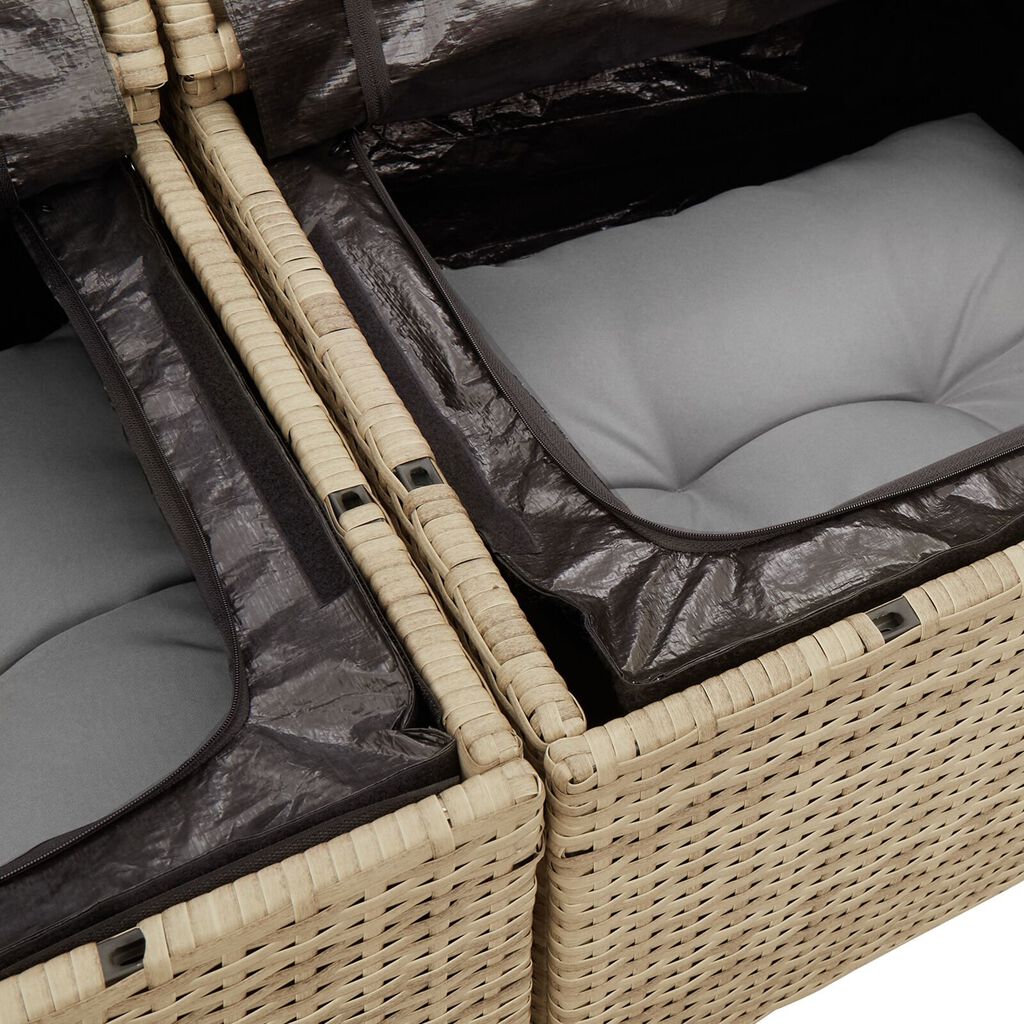 vidaXL 7-teiliges Garten-Sofa-Set mit Kissen Beige Poly Rattan