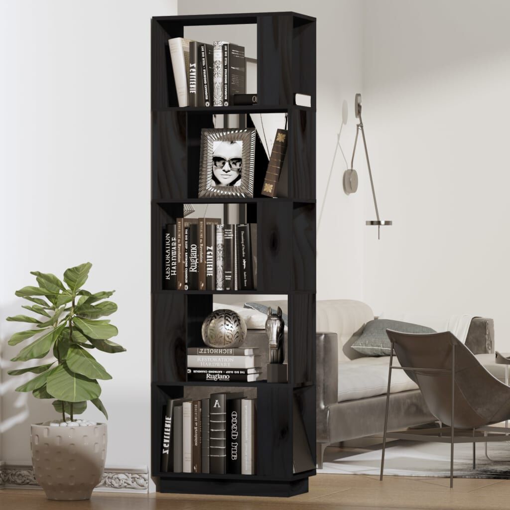 vidaXL Bücherregal/Raumteiler Schwarz 51x25x163,5 cm Massivholz Kiefer