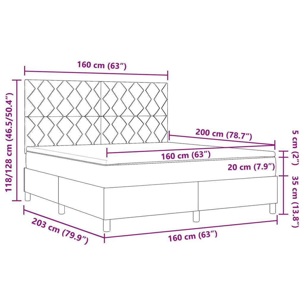 vidaXL Boxspringbett mit Matratze Schwarz 160x200 cm Stoff