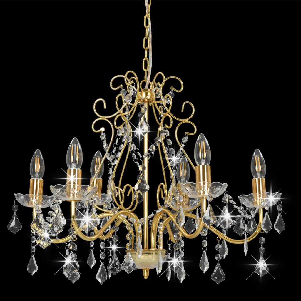 vidaXL Kronleuchter mit Kristallperlen Golden Rund 6×E14