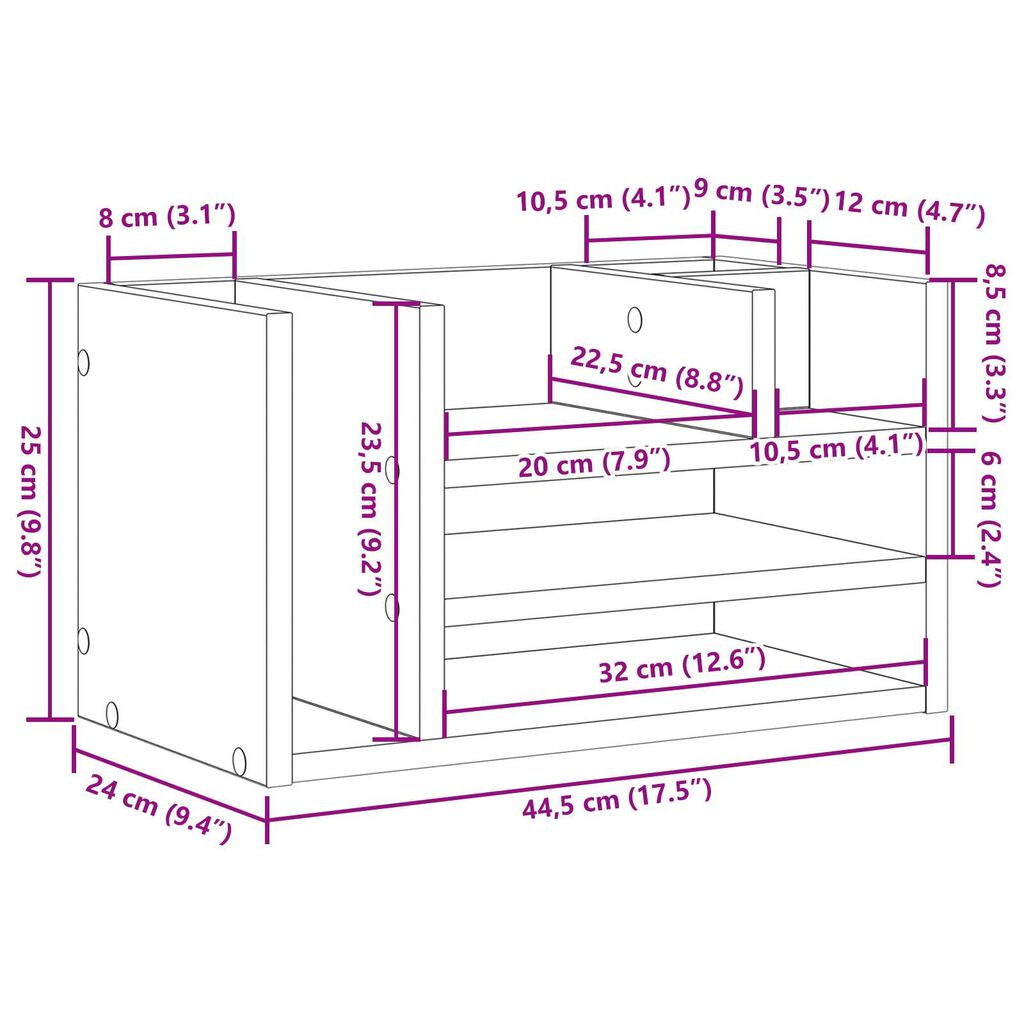 vidaXL Schreibtisch Organizer Artisan Eiche 44.5x24x25 cm aus Holz