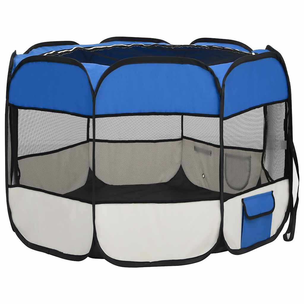 vidaXL Faltbarer Welpenlaufstall mit Tragetasche Blau 90x90x58 cm
